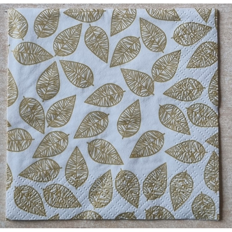 Serviette Blätter weiss/gold