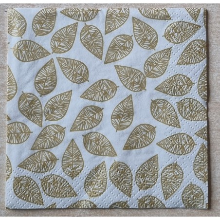 Serviette Blätter weiss/gold