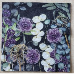 Serviette Blumen schwarz/weiss/violette