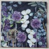 Serviette Blumen schwarz/weiss/violette