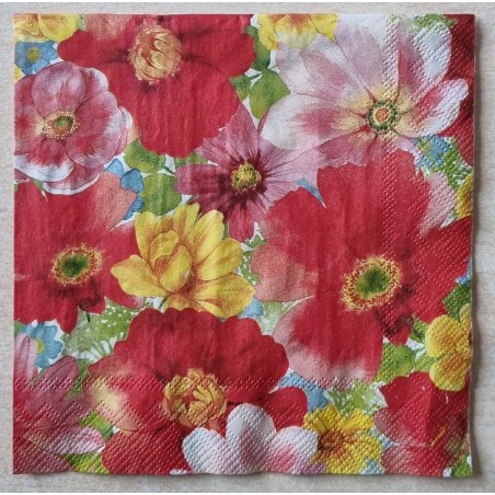 Serviette Blumen rot/gelb/rosa