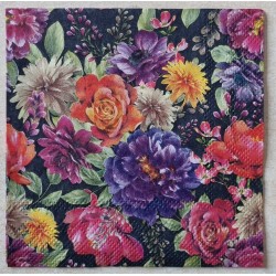 Serviette Blumen schwarz/orange/rot/violette