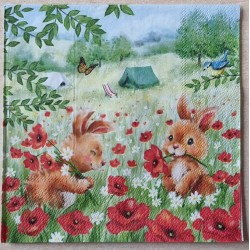 Serviette Zwei Kaninchen und Zelt