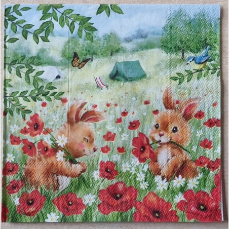 Serviette Zwei Kaninchen und Zelt