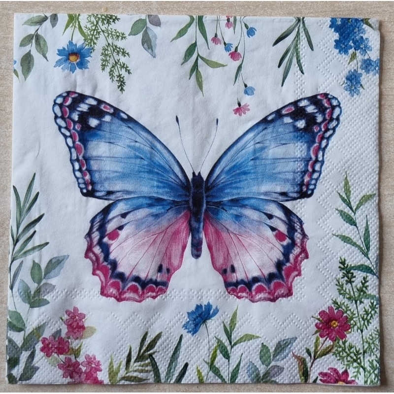 Serviette Schmetterling blau/pink