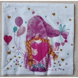 Serviette Wichtel Frau mit Herz