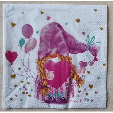 Serviette Wichtel Frau mit Herz