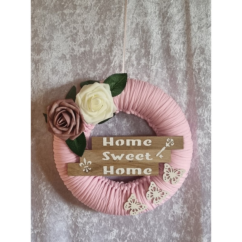 Tür/Wanddeko Ring rosa/Klötzchen Home sweet Home