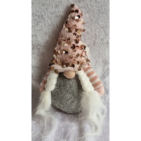 Wichtel Pailletten rosa/mit Zöpfen/zum Hängen