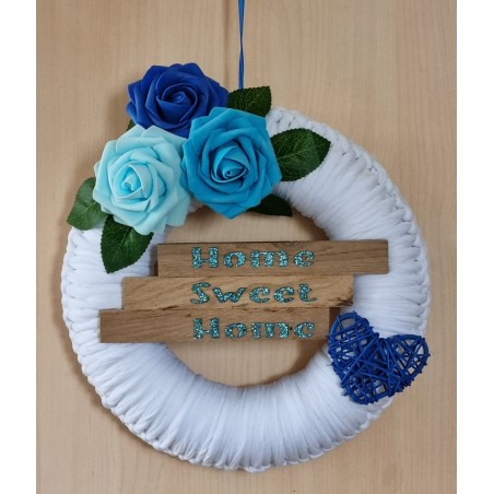 Ring weiss/Klötzchen Home sweet Home blau/türkis