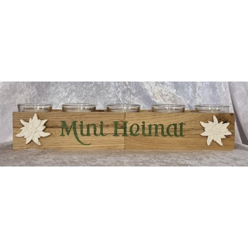 Teelicht/Eier Balken  " Mini Heimat " grün/ Edelweiss