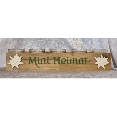 Teelicht/Eier Balken  " Mini Heimat " grün/ Edelweiss
