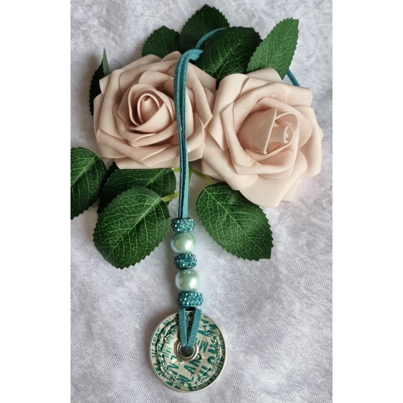 Kette lang mit Nespresso Kapsel  Muster türkis/mint
