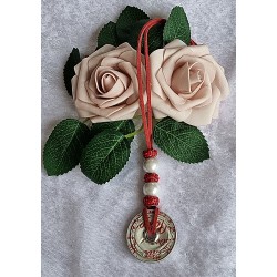 Kette lang mit Nespresso Kapsel  Muster rot/weiss