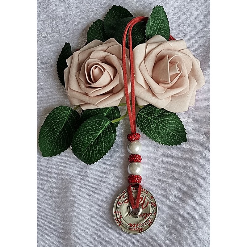 Kette lang mit Nespresso Kapsel  Muster rot/weiss