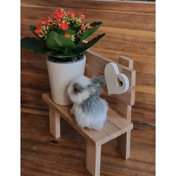 Klötzchen Bänklein Blumen rot/Kaninchen grau