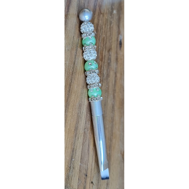 Kosmetik Pinsel klein und schräg   hellgrün/weiss