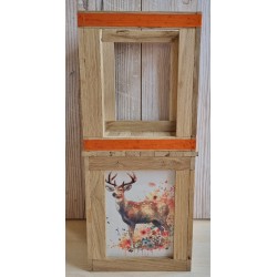 Klötzchen Doppel-Laterne Hirsch/Blumen orange