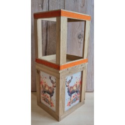 Klötzchen Doppel-Laterne Hirsch/Blumen orange