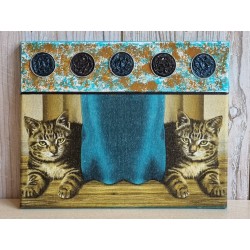 Bild " Katzen " türkis/braun Töne