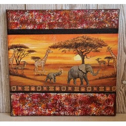 Bild " Abendstimmung/Tiere " rot/orange Töne