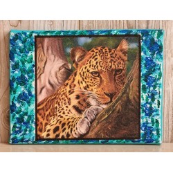 Bild " Leopard "  türkis/blau Töne