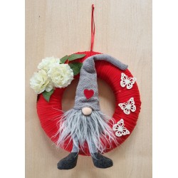 Tür/Wanddeko Ring rot Wichtel/Blumen creme