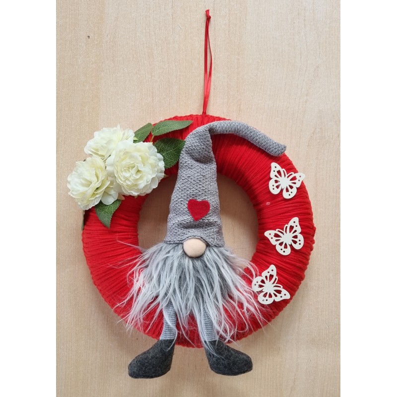 Tür/Wanddeko Ring rot Wichtel/Blumen creme