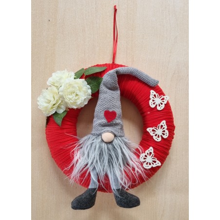 Tür/Wanddeko Ring rot Wichtel/Blumen creme