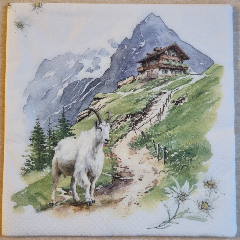 Serviette Ziege/Alphütte