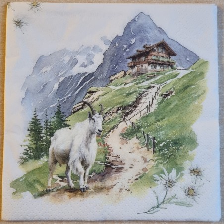Serviette Ziege/Alphütte