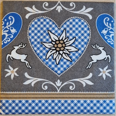 Serviette Edelweiss/Herz grau-blau