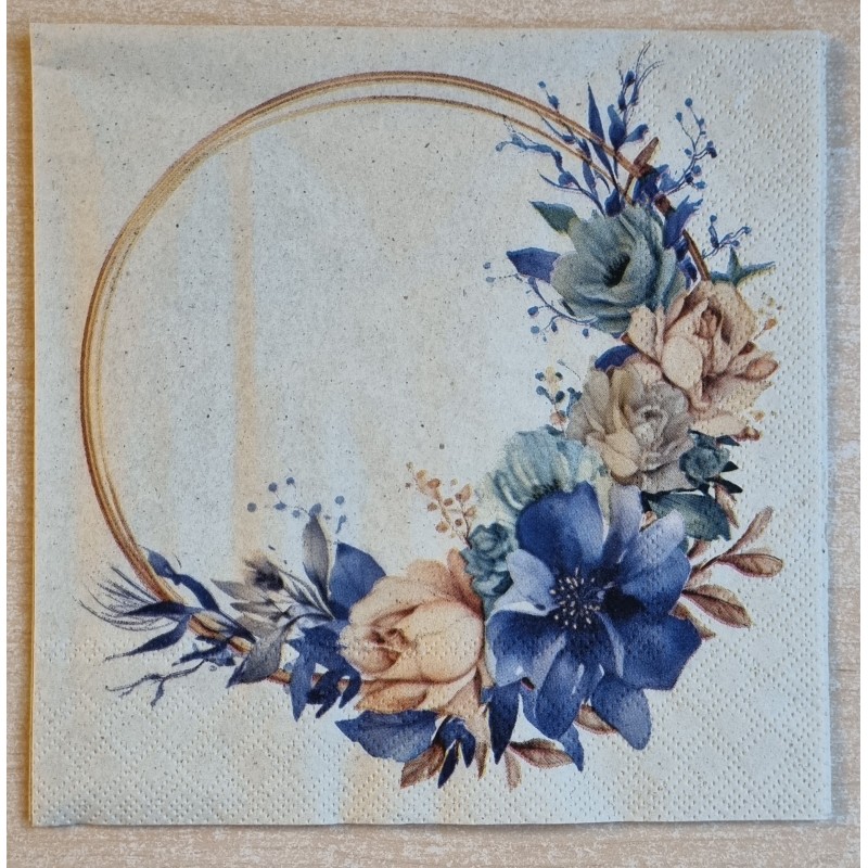 Serviette Blumenkranz blau/lachs