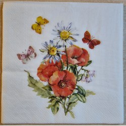 Serviette Mohn/Margriten/Schmetterlinge