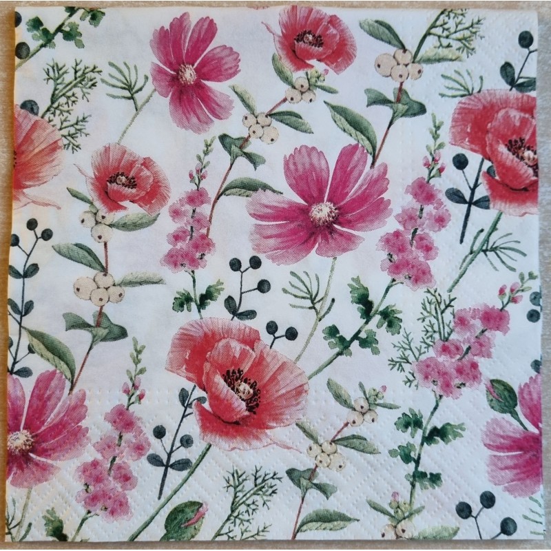 Serviette Blumen rot/pink