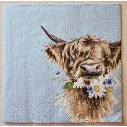Serviette " Hochlandrind mit Blumen "