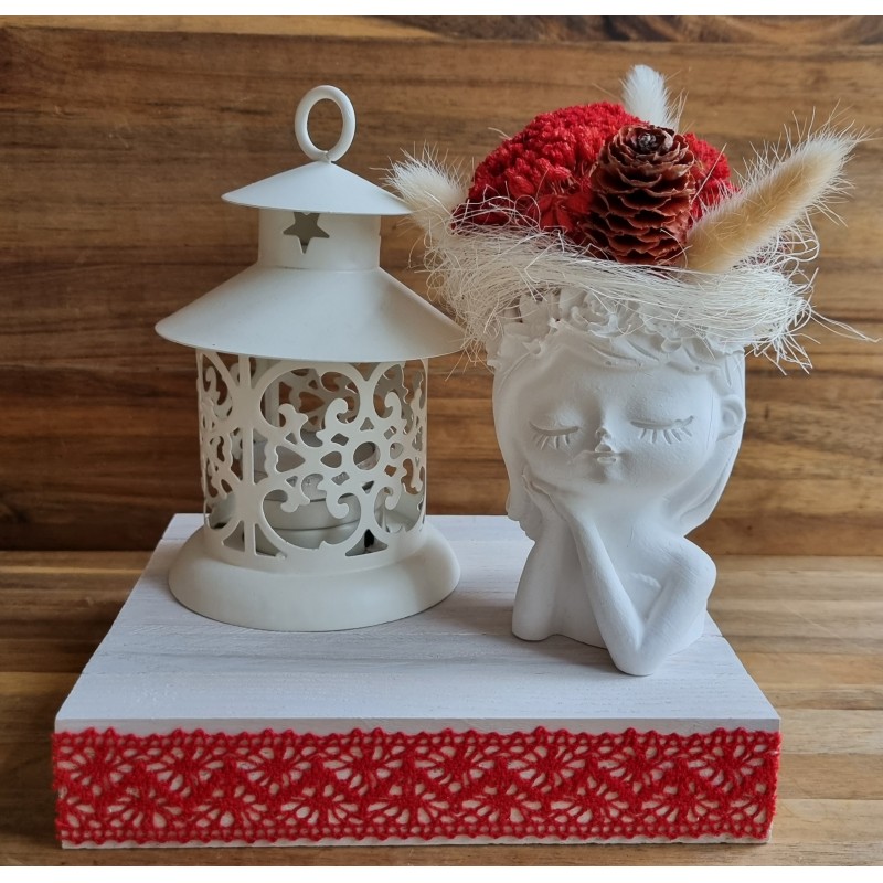 Teelichtdeko mit Trockenblumen rot