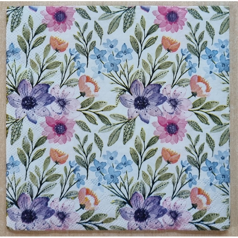 Serviette Blumen pink/rosa/violette