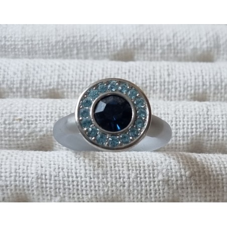 Ring mit Swarovski Steinen Rund blau/hellgrau