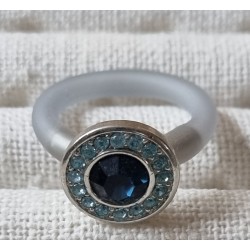 Ring mit Swarovski Steinen Rund blau/hellgrau