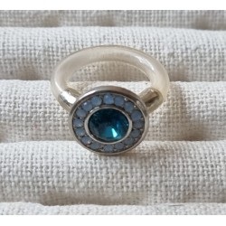 Ring mit Swarovski Steinen Rund türkis/transparent
