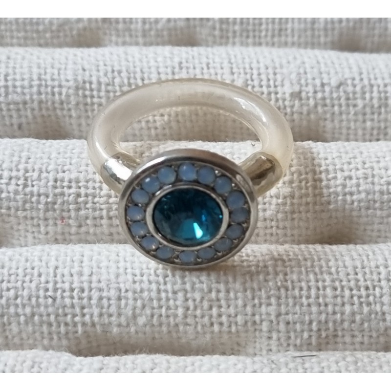 Ring mit Swarovski Steinen Rund türkis/transparent