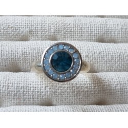 Ring mit Swarovski Steinen Rund türkis/transparent