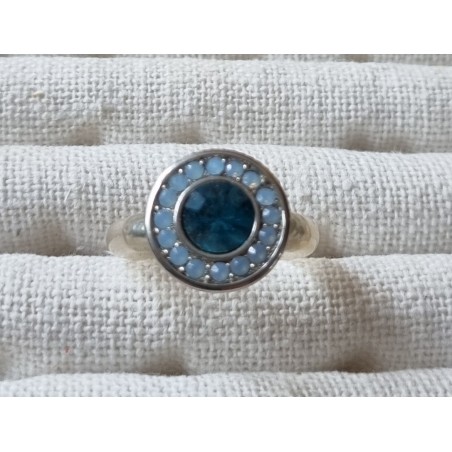 Ring mit Swarovski Steinen Rund türkis/transparent