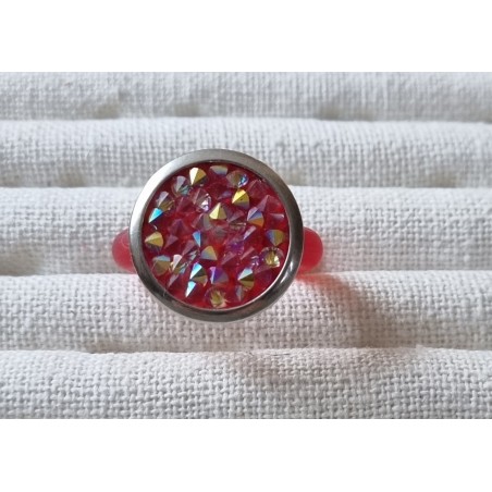 Ring mit Swarovski Steinen gross Rund rot