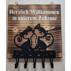 Schlüsselgarderobe Katzen/Herzlich Willkommen geflammt