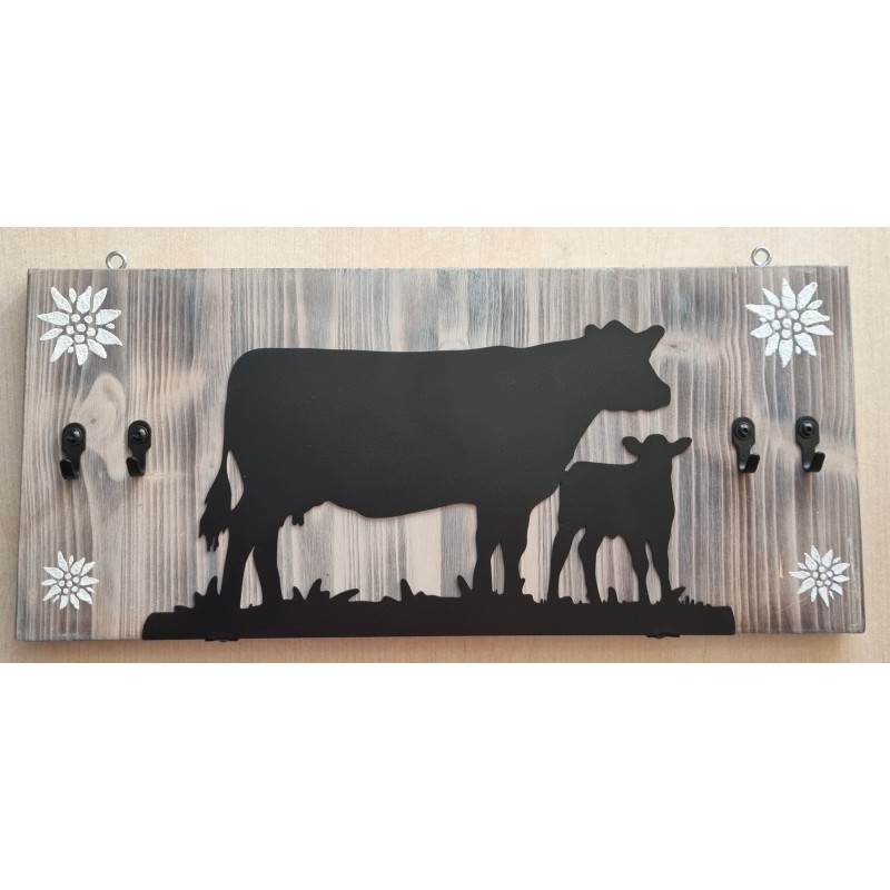 Schlüsselgarderobe Kuh mit Kalb geflammt/creme