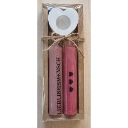 Kerzen Set " Lieblingsmensch " altrosa/pink