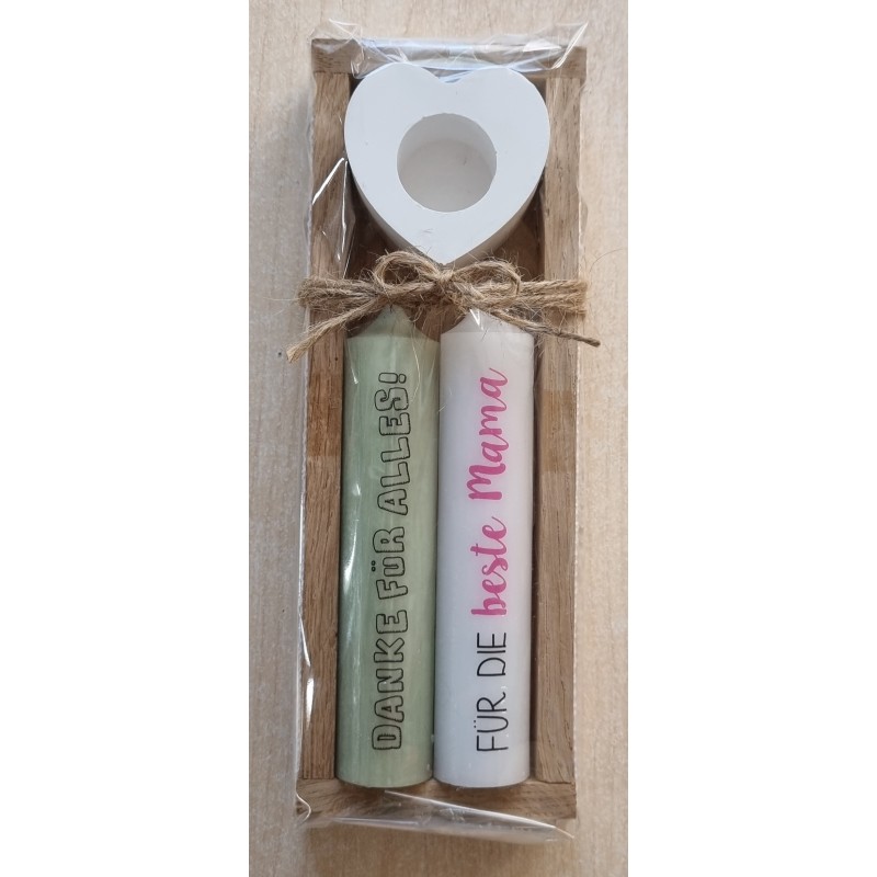 Kerzen Set " Danke für alles/Für die beste Mama "  weiss/mint