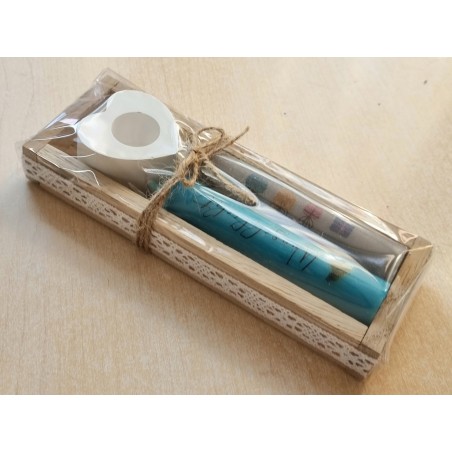 Kerzen Set " Wunschlicht "  türkis/grau